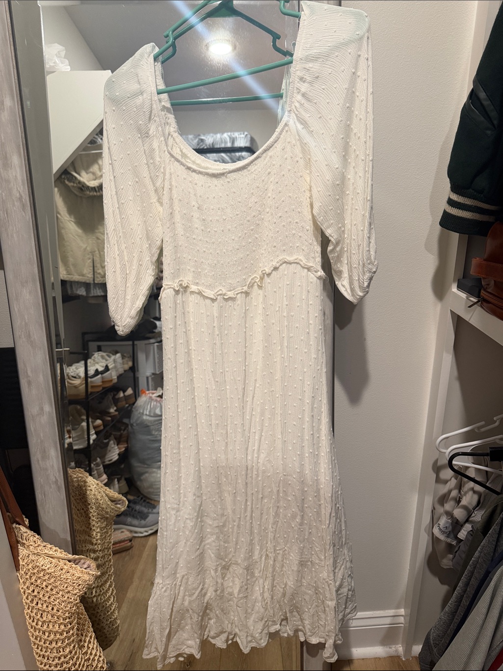 White Boho Midi Dress With Puff Sleeves — image 3 of 3